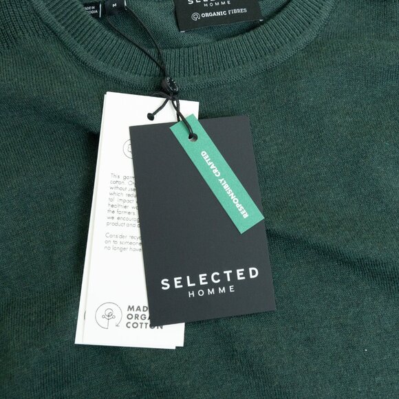 Selected Homme Crewneck Sweater Green Mens Medium Organic Cotton Slhallen - Picture 13 of 13